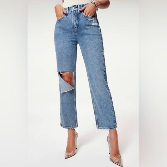 NEW Good American 90's Duster Straight Leg High Waisted Jean - Picture 2 of 10